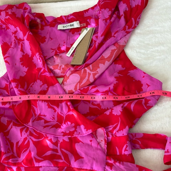 DO+BE Floral Wrap Open Back Romper Pink/Red Size M - Picture 14 of 16